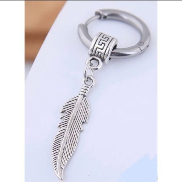 Stainless Steel Dangling Feather Single Earring
