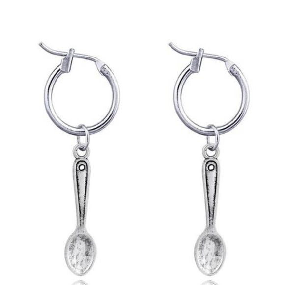 Dangling Spoon Earrings in Silvertone