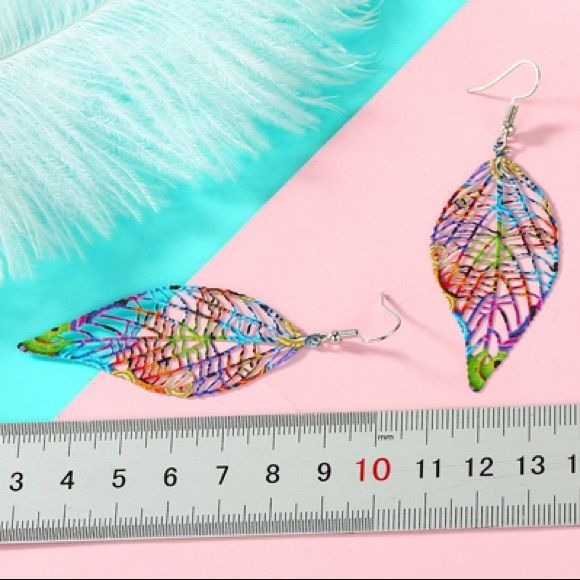 Rainbow Colorful Cut Out Metal Leaf Earrings