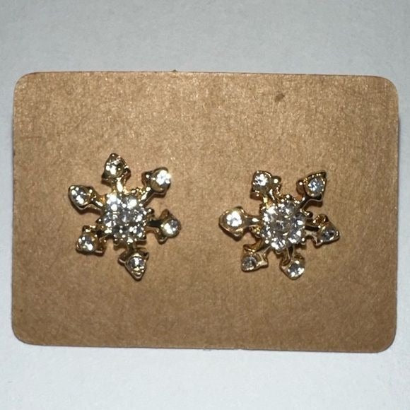 Goldtone snowflake clear rhinestone stud earrings