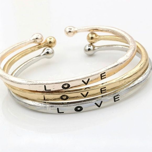 Love Cuff Bracelet Silvertone, Goldtone, Rose Gold