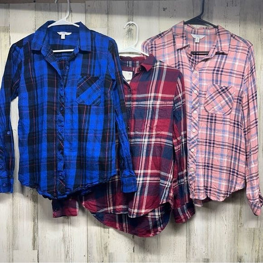 Cozy flannel shirt bundle blue, red, pink size small - Time and Tru and So brand