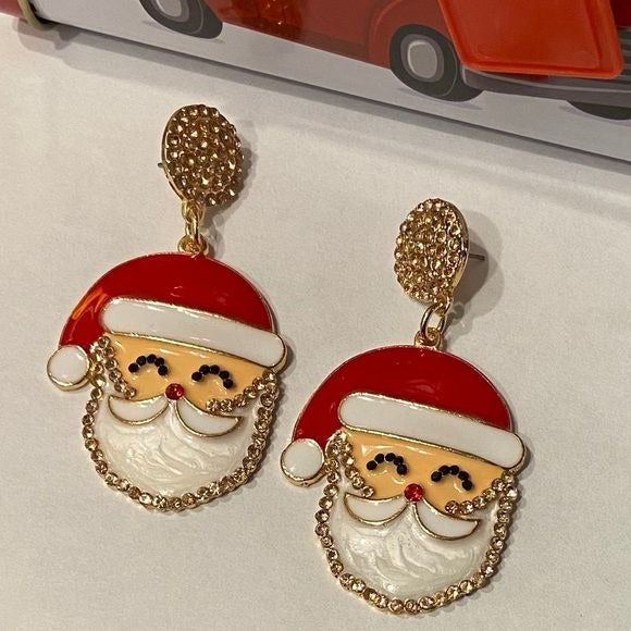 Santa Enameled Earrings with Rhinestones