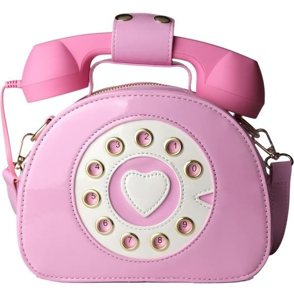 Retro Dial Telephone Crossbody Shoulder Bag Microphone Purse - Pink