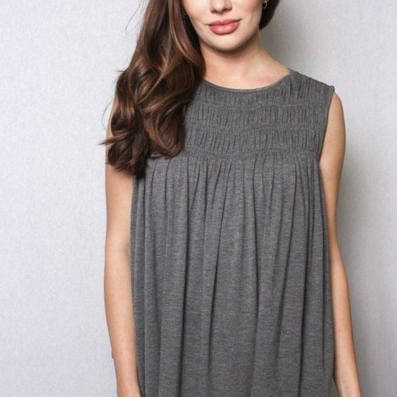 Sleeveless Gray Jersey Ruched Top