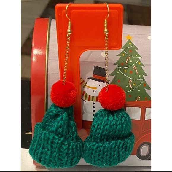 Christmas Hat Earrings in Red and Green