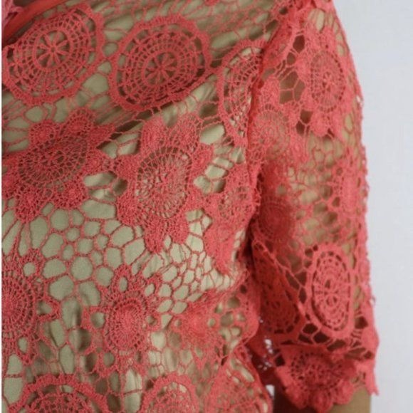 Coral 1/2 Sleeve Crochet Top with Tassel Detail 3x nwot