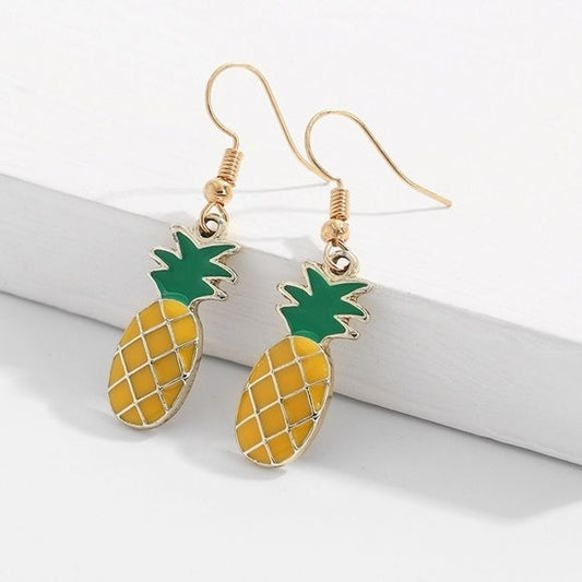 Dangling Enameled Pineapple Earrings