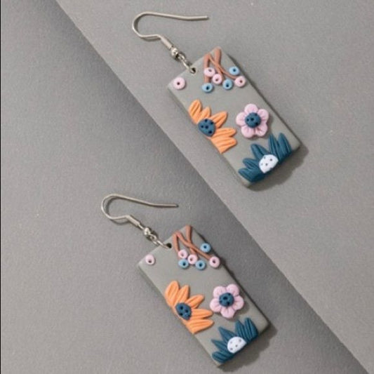 Clay Flower Dangling Earrings