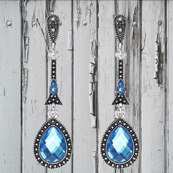 Silvertone and Turquoise drop earrings