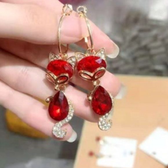 Red Crystal Fox Earrings