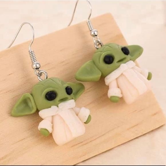 Baby Yoda Dangling Clay Earrings