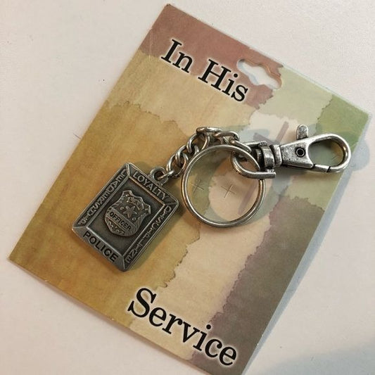 In His Service Police Officer Keychain w Clip