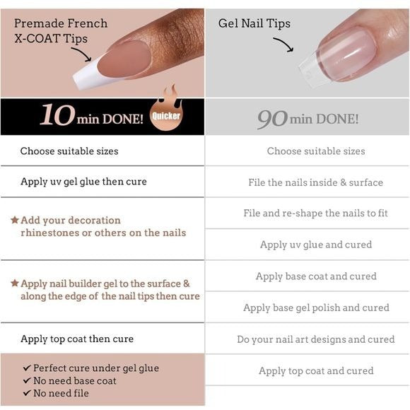 BTArtboxnails Gel Nail Tips - French Tip Press on Nails Brown Medium Coffin new