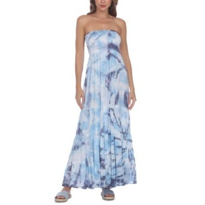 Raviya Strapless Tiered Maxi Dress Cover-Up Sky Tie Dye Large nwt