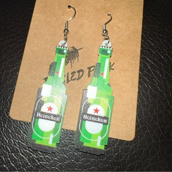 Beer Bottle dangling earrings - Heineken