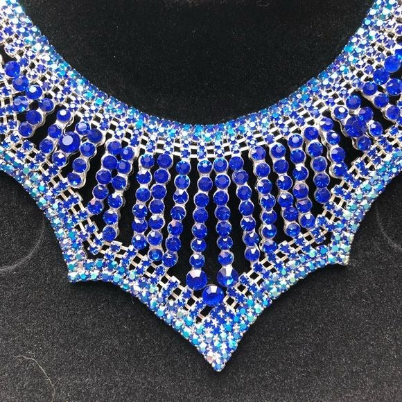 Prom Wedding Jewelry Set Silvertone Blue