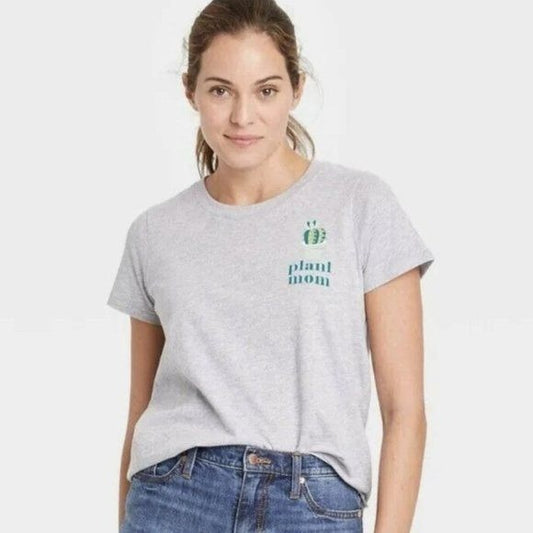 Doe Plant Mom gray tee with cactus Large nwt