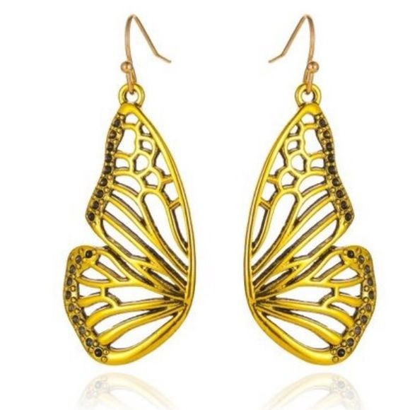 Goldtone Butterfly Wing Dangling Earrings