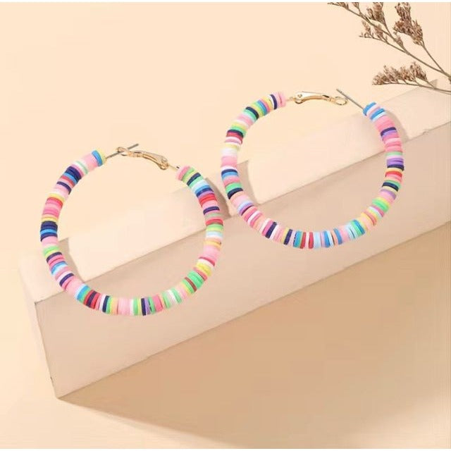 Colorful beaded hoop earrings