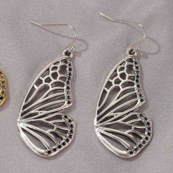 Silvertone Butterfly Wing Dangling Earrings