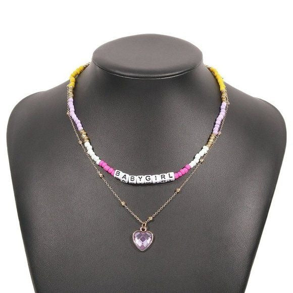 Babygirl Beaded and Purple Pendant Necklace Set