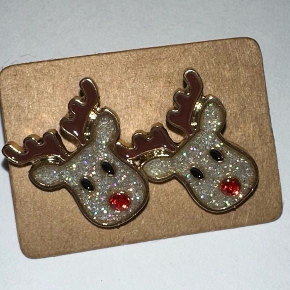 Christmas glitter Rudolph the red nosed reindeer stud earrings