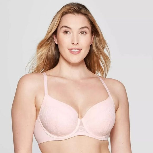 Auden The Icon Full Coverage Lightly Lined Pink Lace Bra 34C nwt