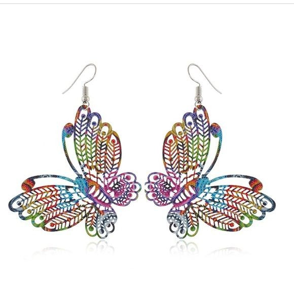 Rainbow Colorful Cut Out Metal Butterfly Earrings