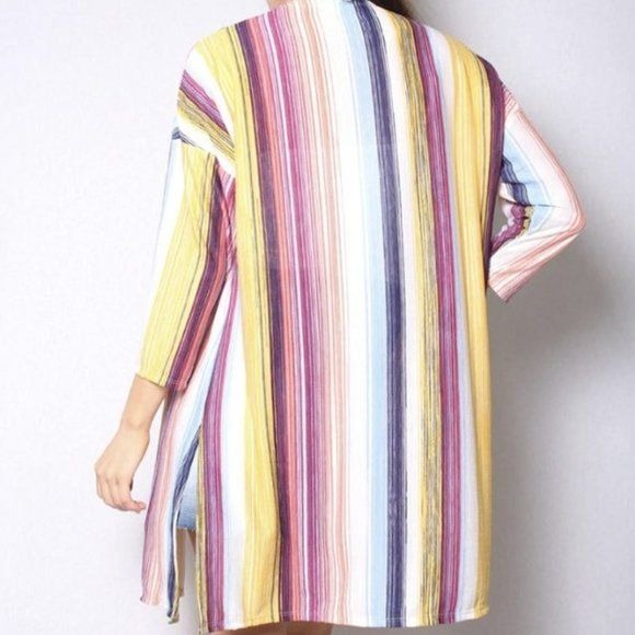 Multi Color Stripes Open Kimono Cardigan nwt