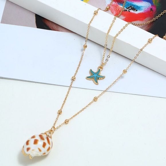 Natural Shell Conch Gold Starfish Double Necklace