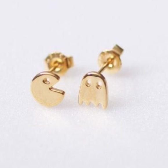 Goldtone Pac-Man and Monster Stud Earrings