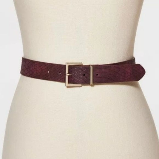 A New Day burgundy croc rectangle buckle belt small nwt