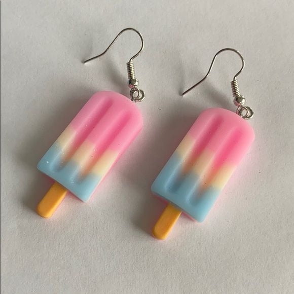 Plastic Popsicle Earrings Pink Yellow Blue