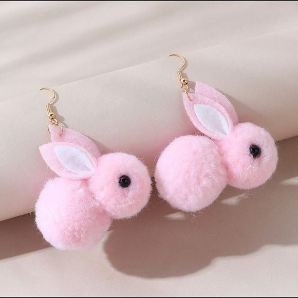 Pink Fluffy Bunny Earrings
