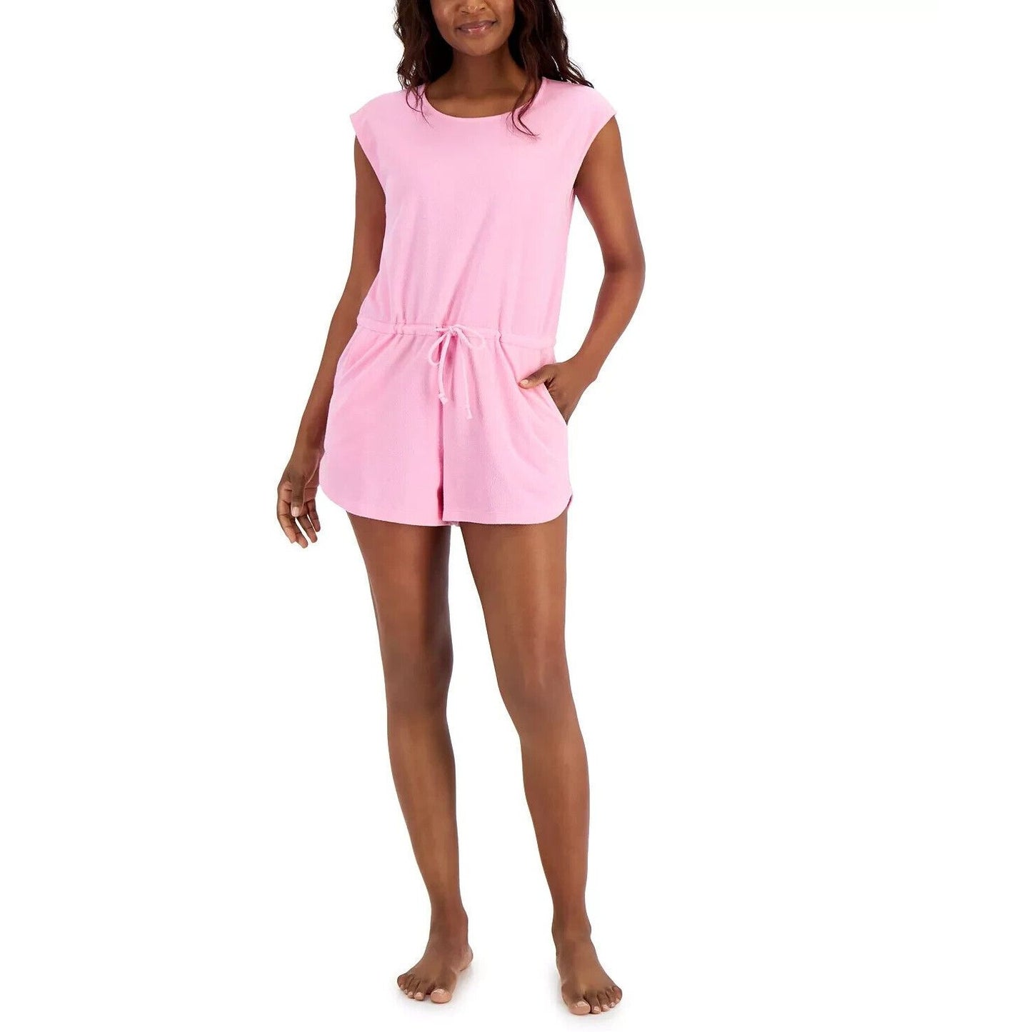 Jenni Women's Sleeveless Terry Cloth Lounge Sleep Romper Pink Heat Small nwt