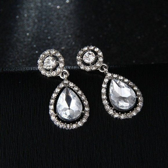 Silver and Rhinestone Teardrop Earrings