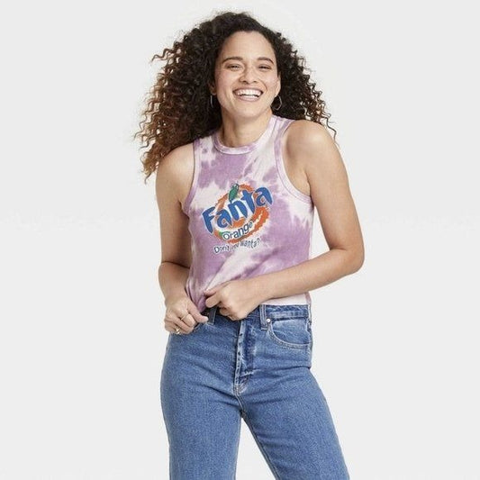 Fanta racerback cropped graphic tank top Large nwt