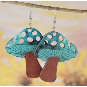 Lightweight wood dangling mushroom earrings