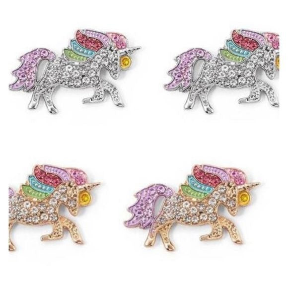 Rainbow Rhinestone Unicorn Earrings Gold/Silver