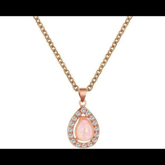 Teardrop Pendant Crystal and Opal in Rosegold