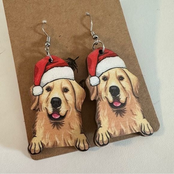 Golden retriever dog Christmas earrings