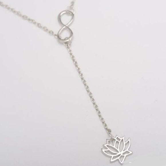 Infinity Lotus Lariat Pendant Necklace - Silver