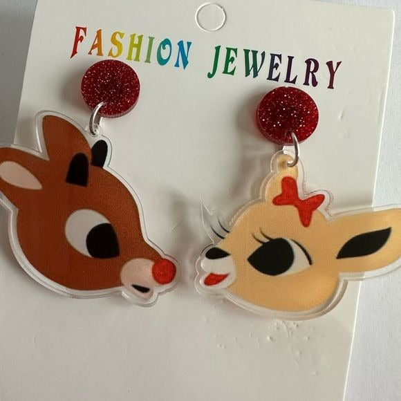 Rudolph and Clarice Christmas dangling earrings