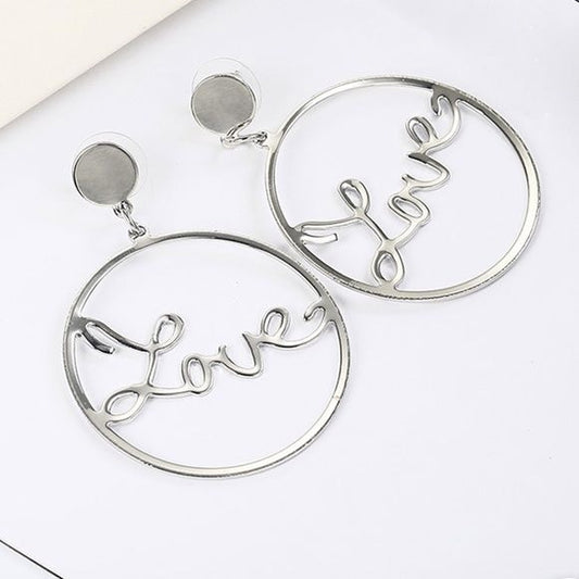 Love Silvertone Circle Dangling Earrings