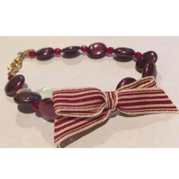 Lydell NYC Plum Beaded Red Striped Bow Bracelet