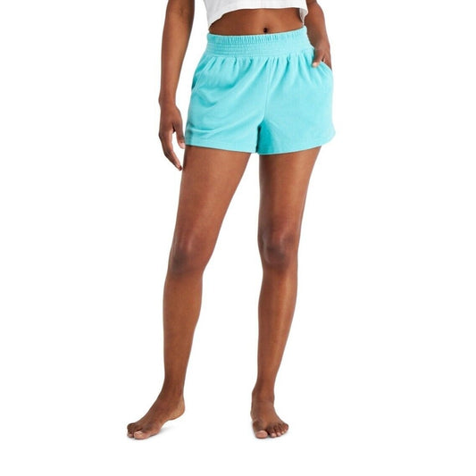 Jenni Womens Smocked-Waist Terrycloth Shorts Ocean Aqua XL nwt