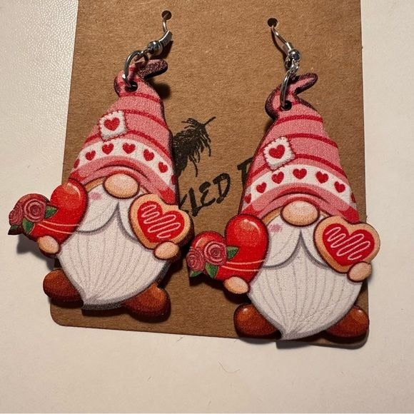 Double Heart Holding Gnome earrings
