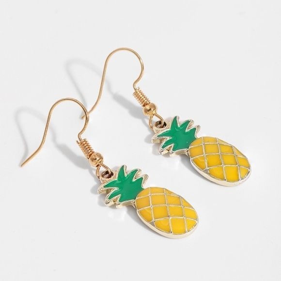 Dangling Enameled Pineapple Earrings