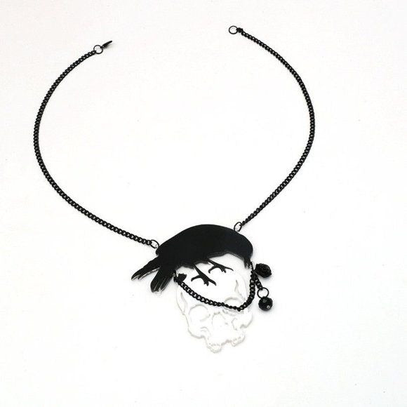 Black Necklace Acrylic Skull Raven